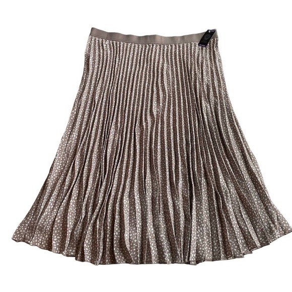 Vince Camuto Pleated Midi Skirt Tan Brown Cafe White Small XXL Floral Workwear - Picture 2 of 10